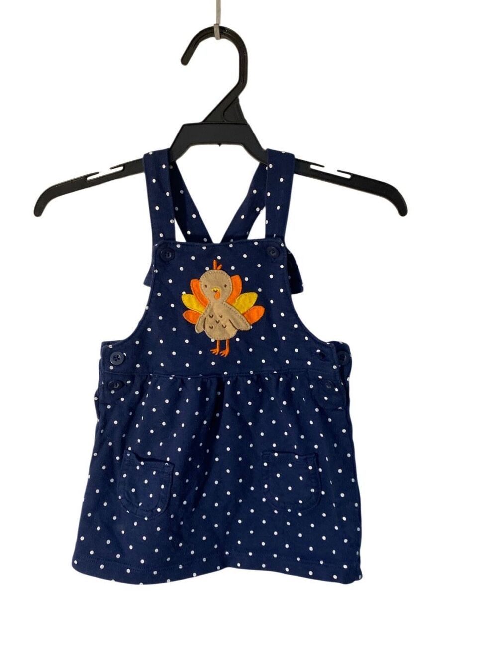 Carter’s girls, Thanksgiving, turkey, polkadot, blue and white dress 9M